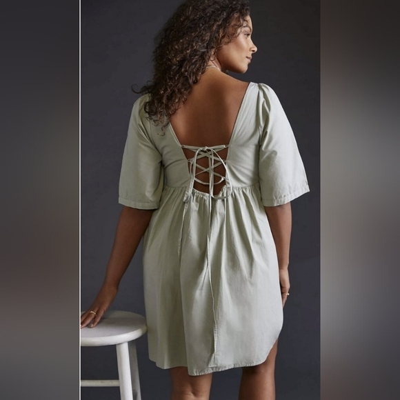 ANTHROPOLOGIE RUCHED PUFF-SLEEVE BABYDOLL MINI COTTON DRESS 2X - Picture 4 of 14